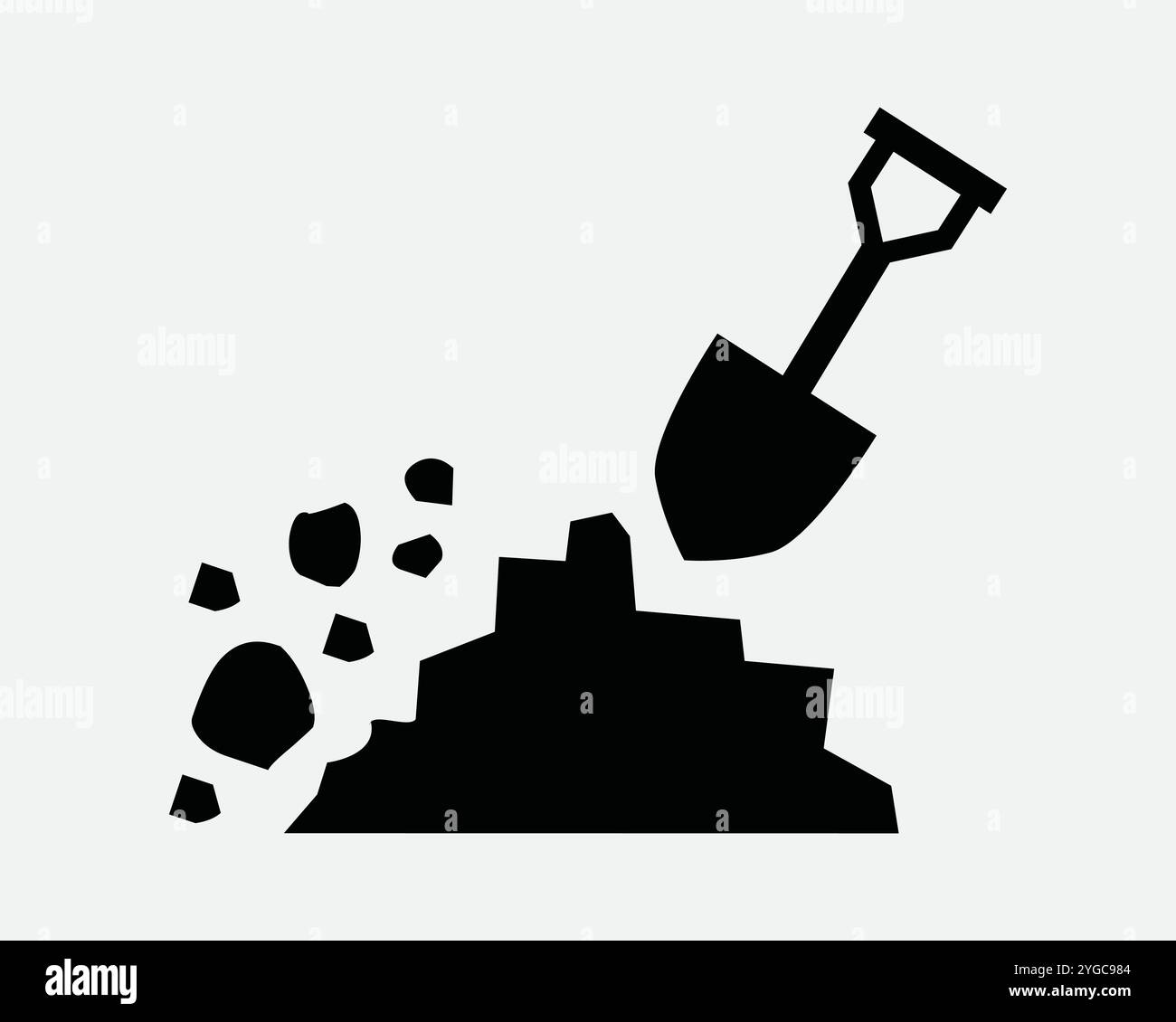 Pelle Dig sable jardinage travaux de construction terrassement travaux routiers excavation équipement de sol icône de signe SVG forme Outline Noir Blanc vecteur Illustration de Vecteur