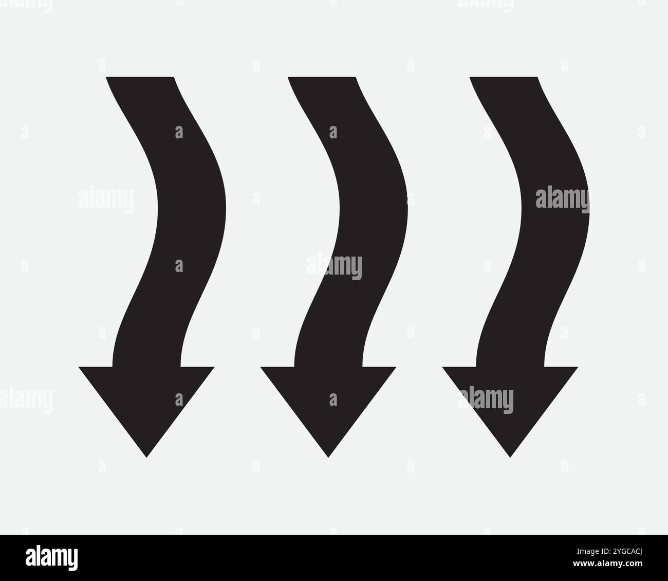Trois flèches pointant vers le point courbe ondulée Flow descendent vers le bas en dessous de la direction chemin naviguer Noir Blanc signe vectoriel forme de l'icône Outlin Illustration de Vecteur