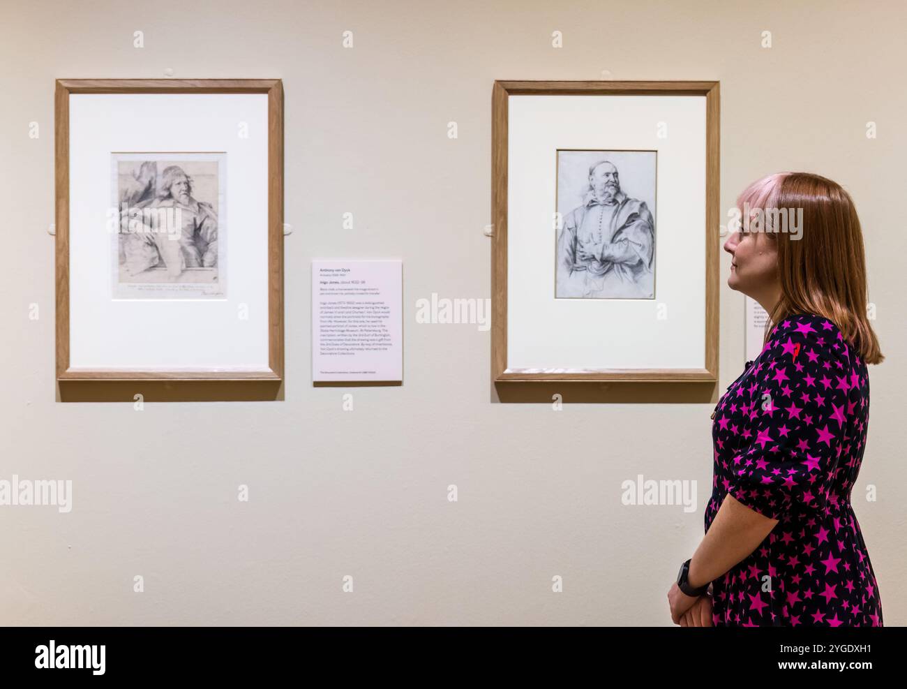 Royal Scottish Academy, Édimbourg, Écosse, Royaume-Uni, 7 novembre 2024. Exposition de la Royal Scottish Academy Dürer to Van Dyck preview : dessins de la collection exceptionnelle de dessins de Chatsworth House, une occasion unique de voir près de 50 dessins rarement vus par des noms célèbres en Europe Photo : Portraits de van Dyck. Sally Anderson : Sally Anderson/Alamy Live News Banque D'Images