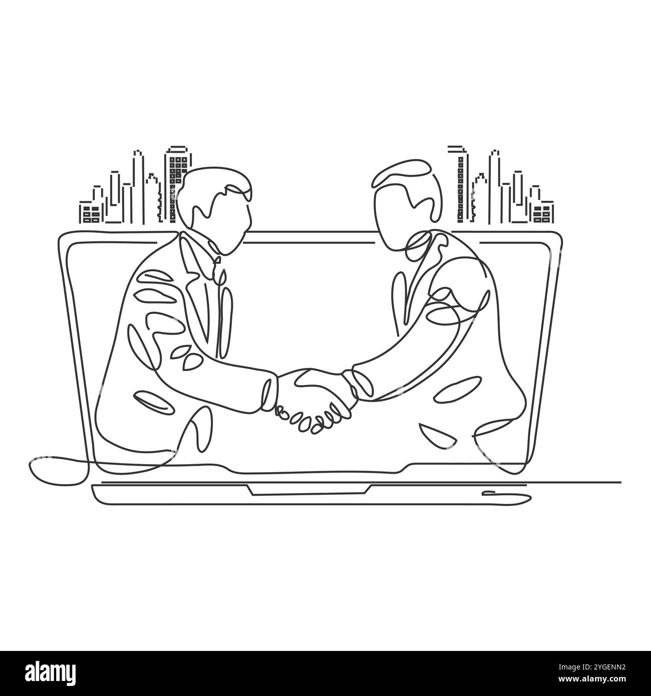 Tenez vos mains dessinant une ligne continue. Une ligne d'art, les gens serrant la main une ligne. Se serrer la main pour conclure un accord. Affaire d'illustration vectorielle Illustration de Vecteur