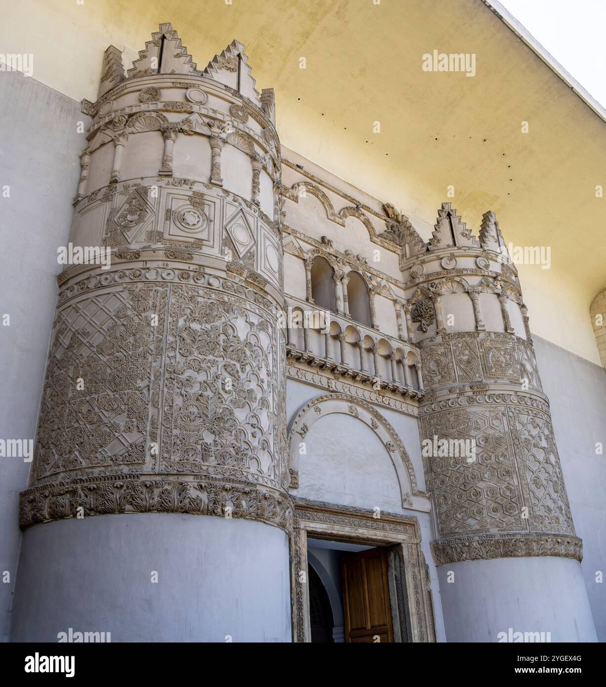 Façade reconstruite, Qasr al-Hayr Ouest, Musée national de Damas, Syrie Banque D'Images