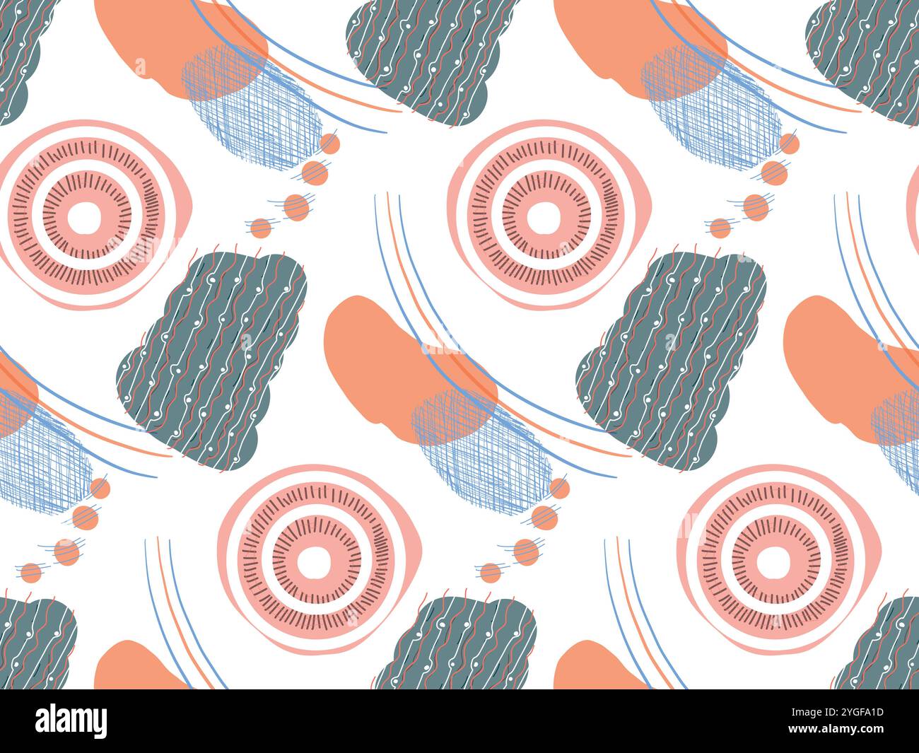 Abstrait, motif abstrait sans couture avec des taches, des rayures et des points dessinés à la main dans le vecteur dans les couleurs rose et bleu. Convient pour l'impression sur tissu, papier Illustration de Vecteur