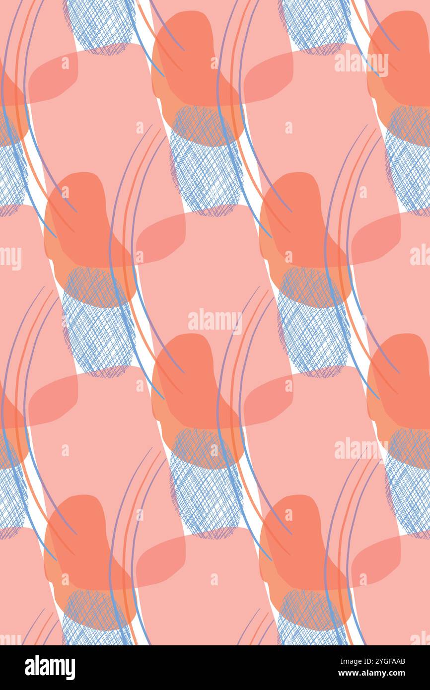 Motif vectoriel sans couture, abstraction des taches roses et bleues, rayures. Tous les objets sont dessinés à la main en vecteur. Illustration vectorielle. Convient pour l'impression Illustration de Vecteur