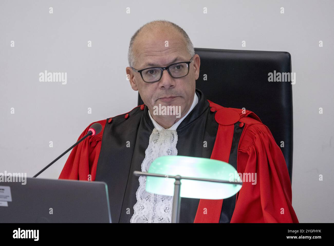 Gand, Belgique. 07 novembre 2024. Le président Willem de Pauw photographié lors du début du procès de Jente (27) et Jelle (31) Van Rossem, à Gand, le jeudi 07 novembre 2024. Les deux frères sont accusés d'avoir tué Lukas Van Der Putten (29 ans) le 19 novembre à Aalst. BELGA PHOTO NICOLAS MAETERLINCK crédit : Belga News Agency/Alamy Live News Banque D'Images