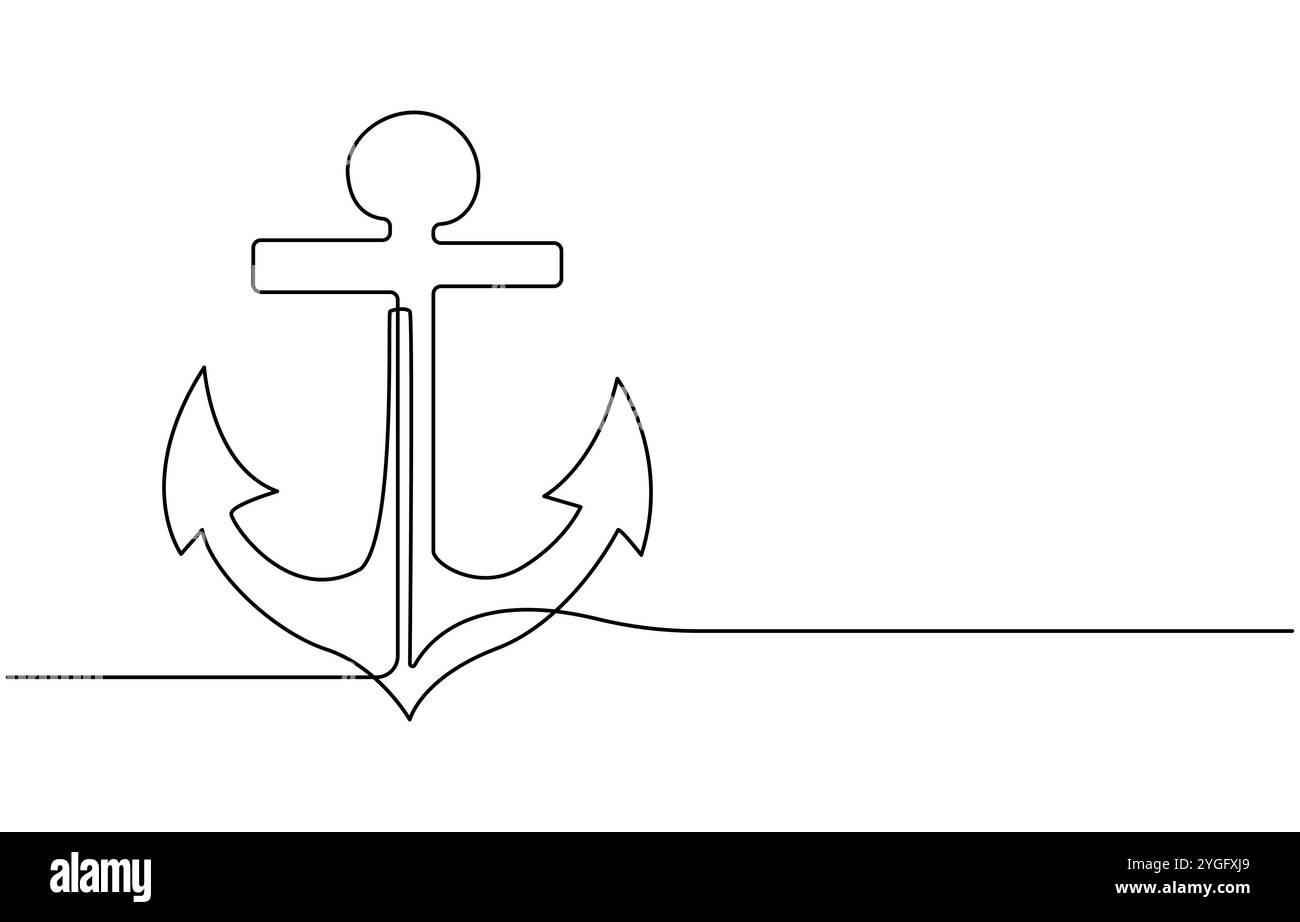 Dessin continu d'une ligne de l'ancre. Illustration simple de l'art au trait d'élément maritime nautique Illustration de Vecteur