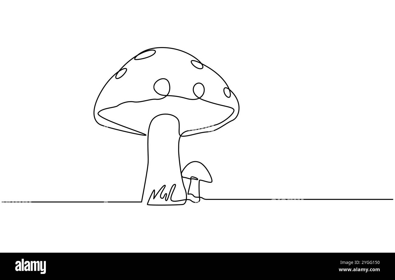 Champignon de cloche de forme abstraite. Icône de champignon de cloche d'une seule ligne, illustration de champignons magiques. Illustration vectorielle de contour de champignon dessinée à la main d'une ligne Illustration de Vecteur