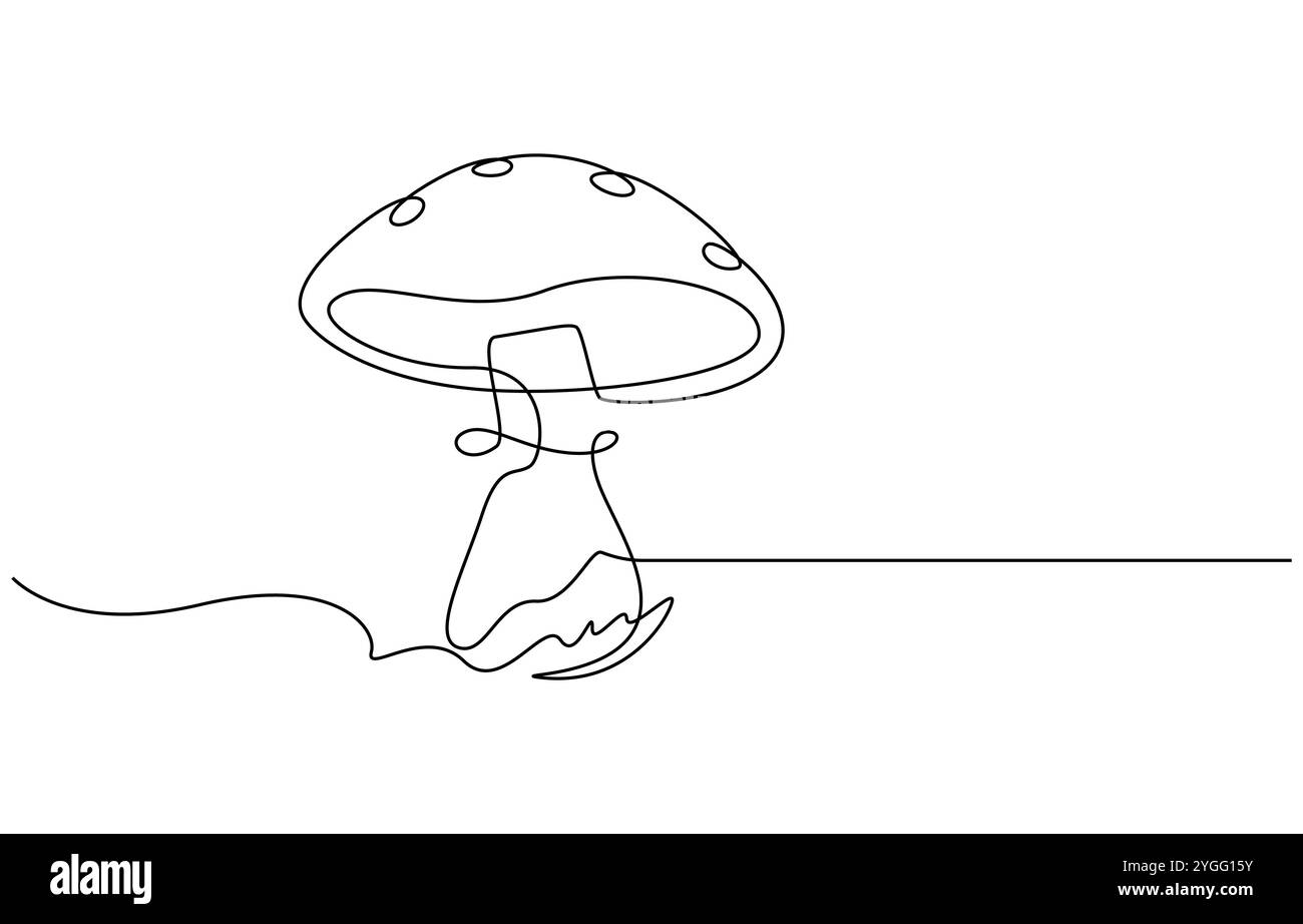 Champignon de cloche de forme abstraite. Icône de champignon de cloche d'une seule ligne, illustration de champignons magiques. Illustration vectorielle de contour de champignon dessinée à la main d'une ligne Illustration de Vecteur