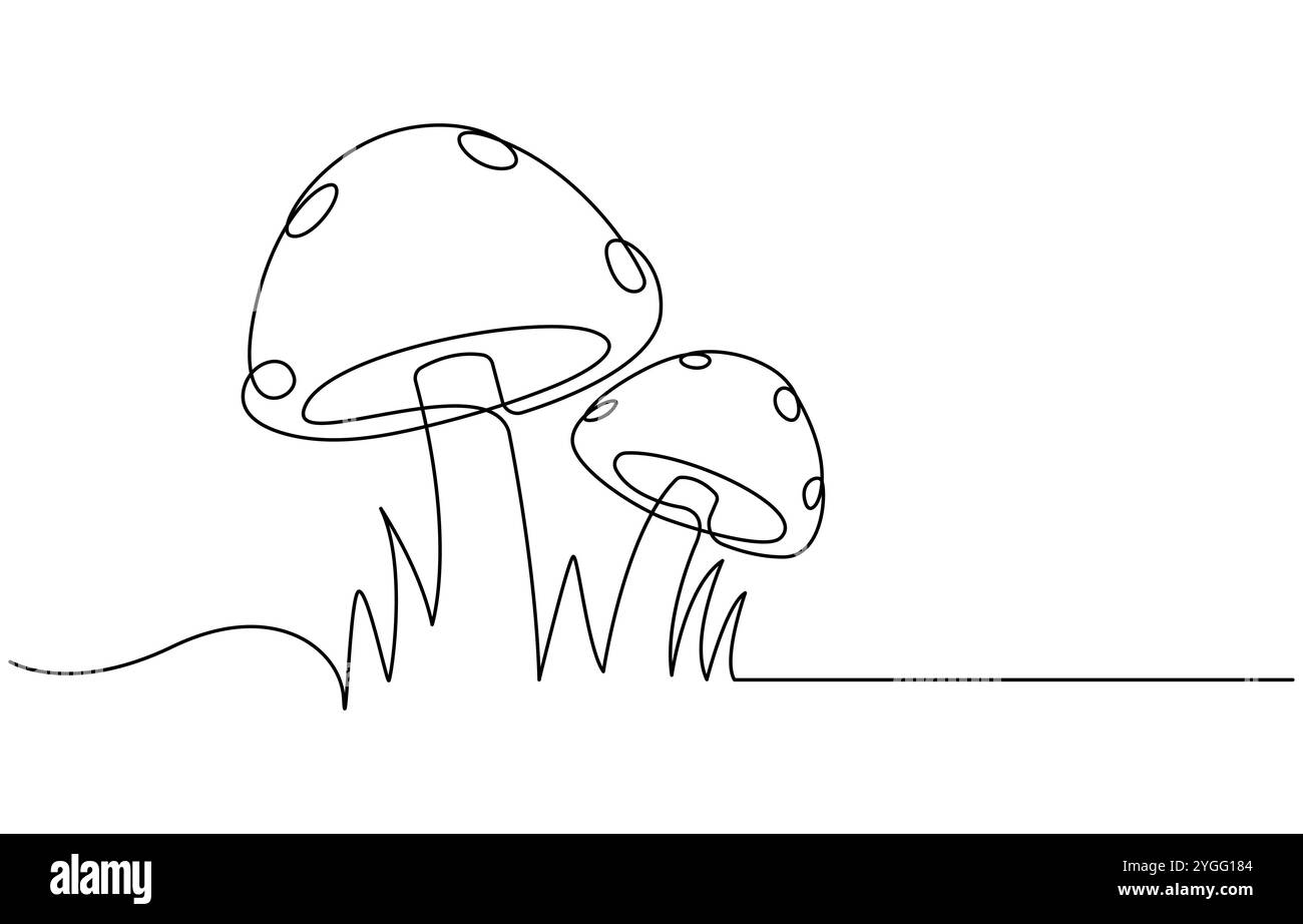 Champignon de cloche de forme abstraite. Icône de champignon de cloche d'une seule ligne, illustration de champignons magiques. Illustration vectorielle de contour de champignon dessinée à la main d'une ligne Illustration de Vecteur