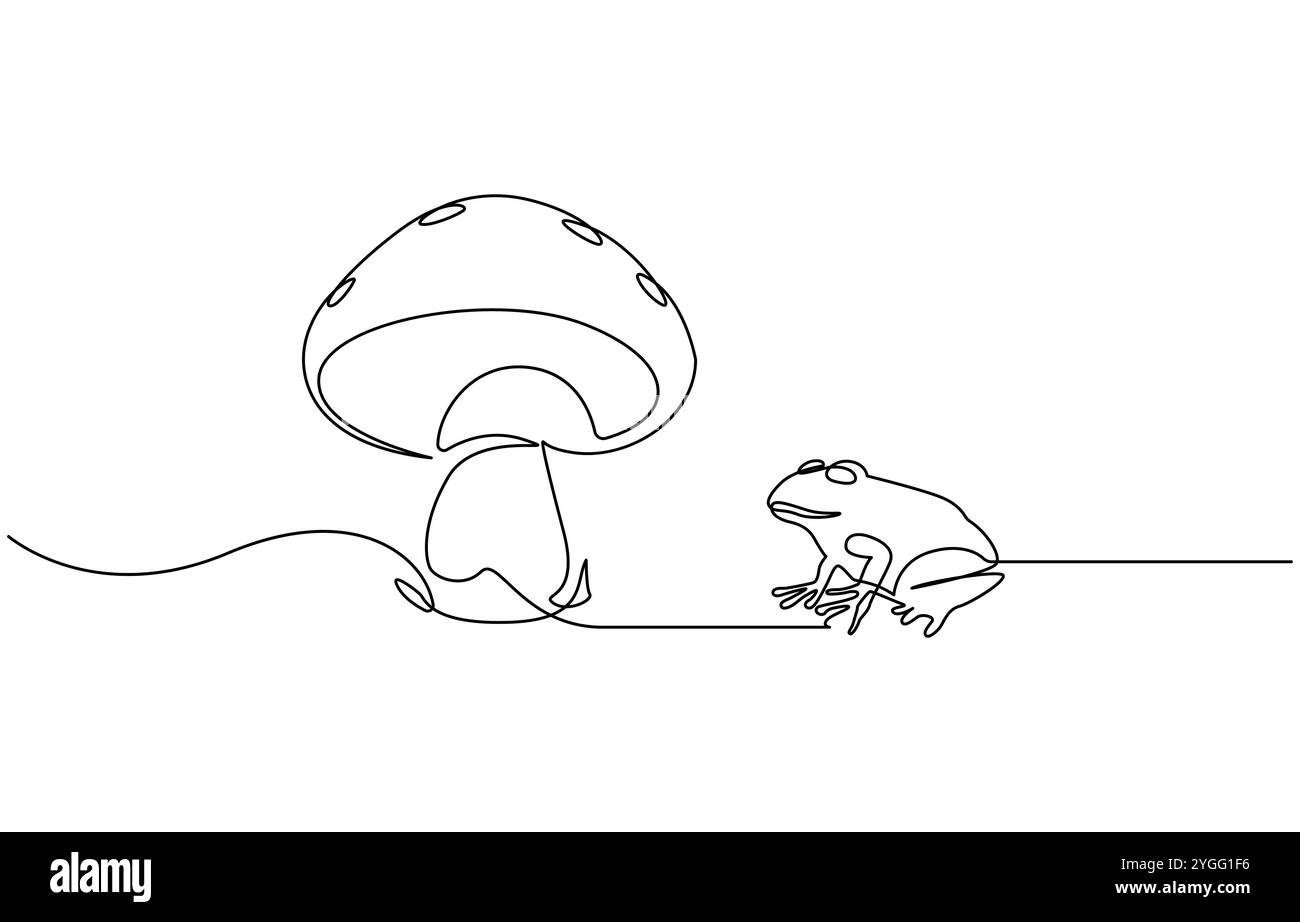 Champignon de cloche de forme abstraite. Icône de champignon de cloche d'une seule ligne, illustration de champignons magiques. Illustration vectorielle de contour de champignon dessinée à la main d'une ligne Illustration de Vecteur