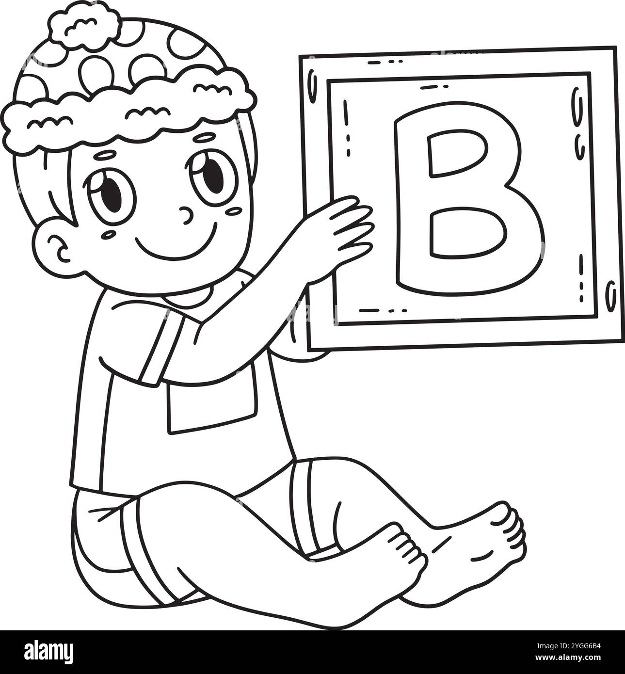 Douche de bébé bébé tenant la lettre B isolé Illustration de Vecteur