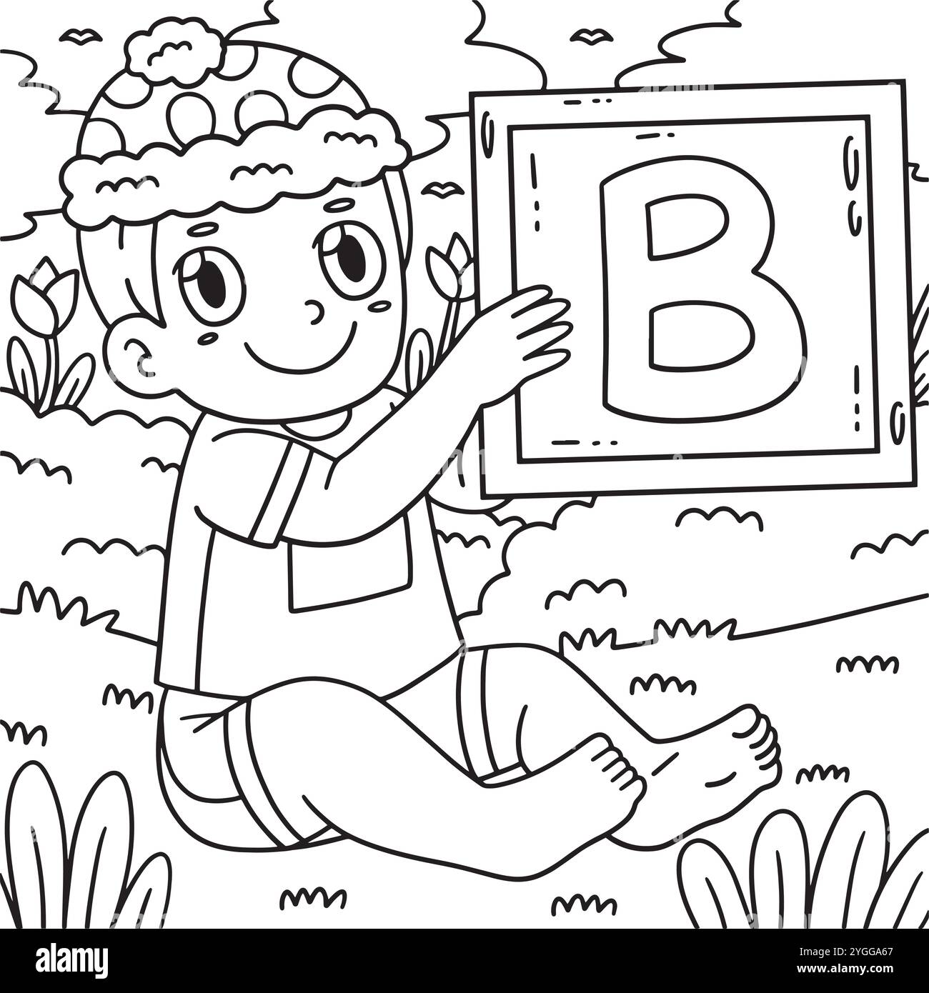 Baby Shower Baby Holding lettre B Coloriage page Illustration de Vecteur