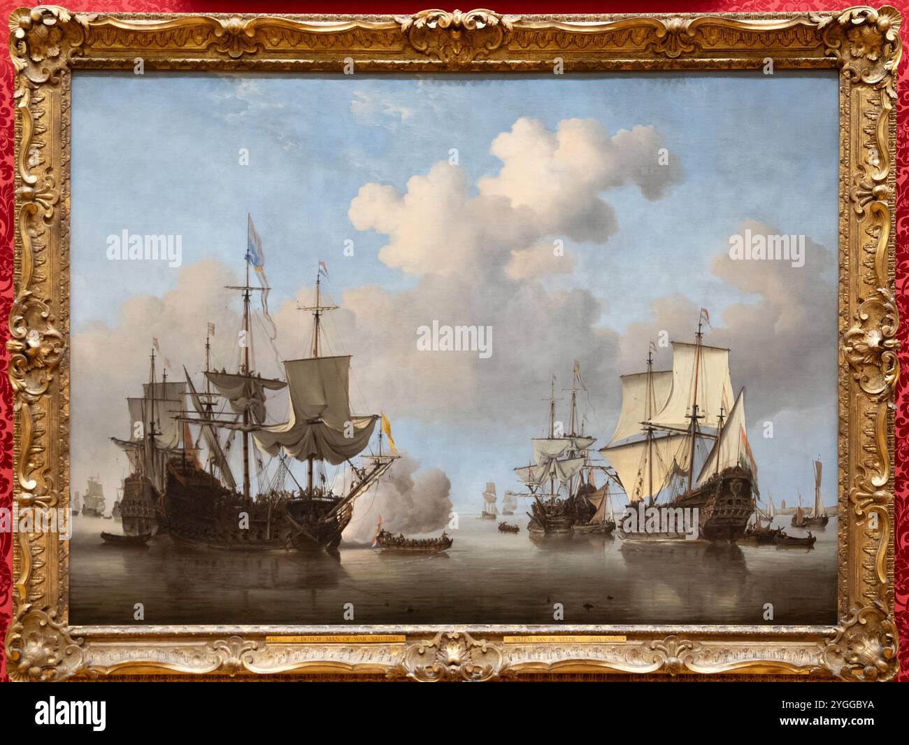 Salutation d'un homme de guerre hollandais, par Willem Van de Velde. La collection Wallace. Banque D'Images