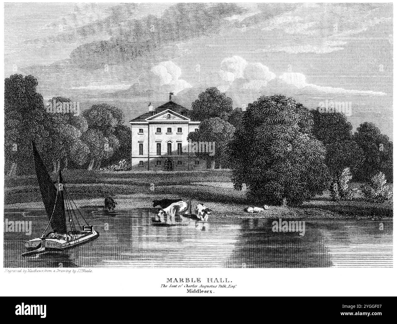 Une gravure de Marble Hall (Twickenham) le siège de Charles Augustus Tulk, Esqr., Middlesex, Angleterre Royaume-Uni numérisée à haute résolution à partir d'un livre publis Banque D'Images