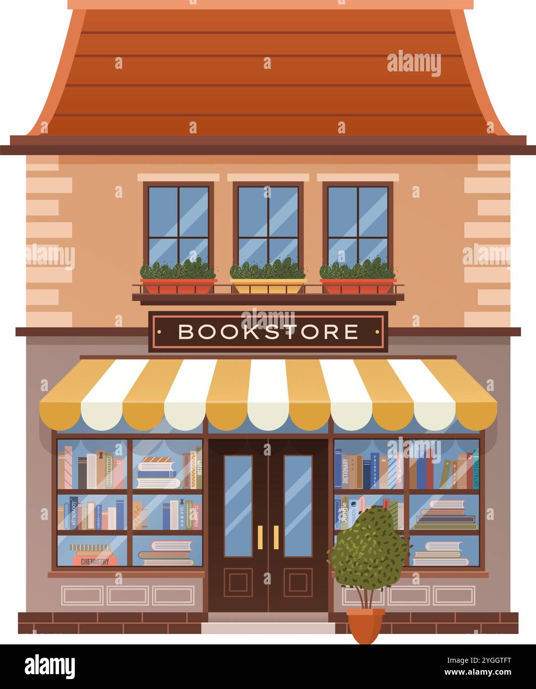 Façade d'un bâtiment de librairie. Icône isolée. Illustration de Vecteur