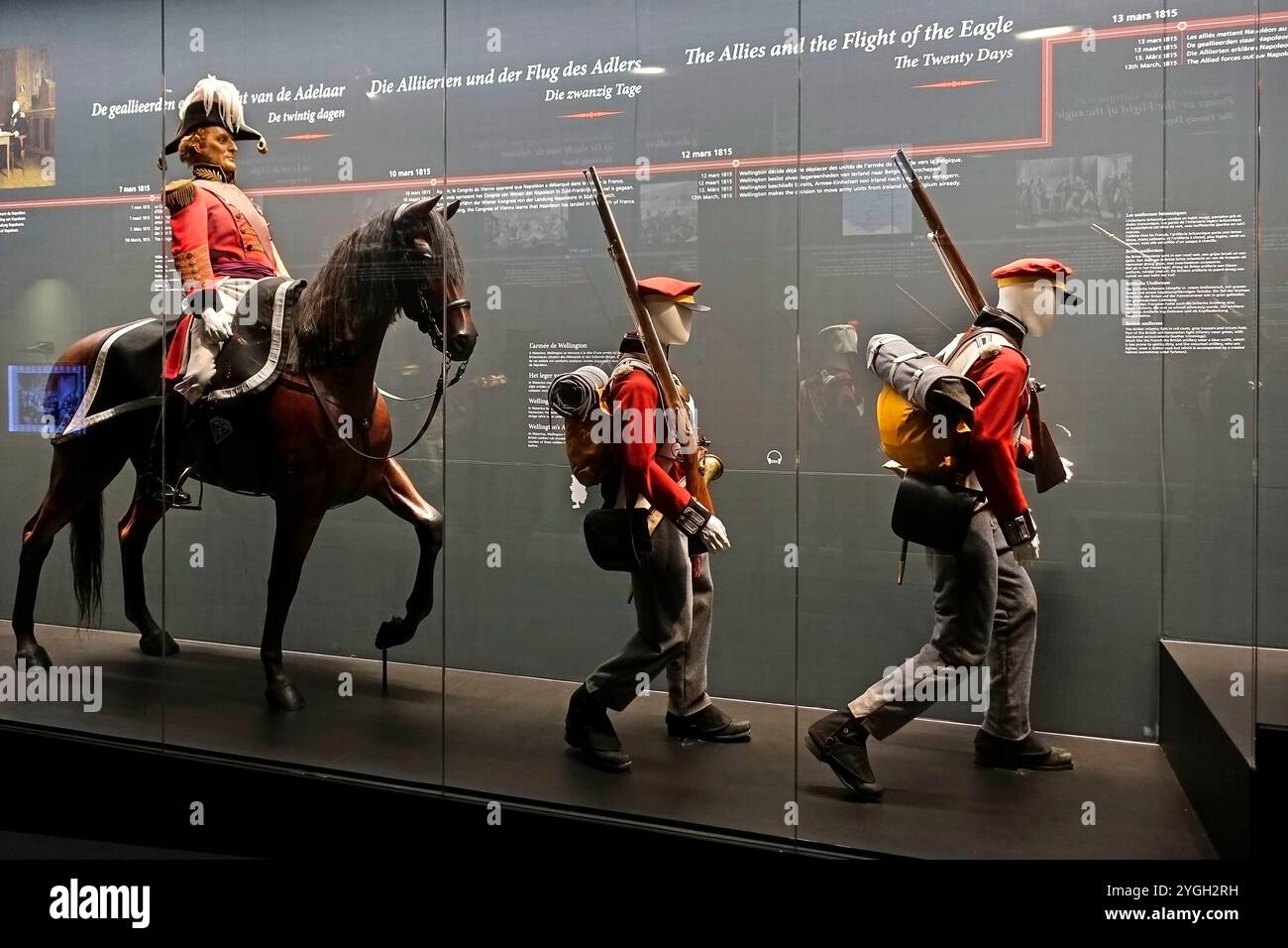 Diorama montrant des uniformes britanniques dans le Waterloo Memorial 1815, musée du champ de bataille sur la dernière guerre napoléonienne à Braine-l'Alleud, Wallonie, Belgique Banque D'Images