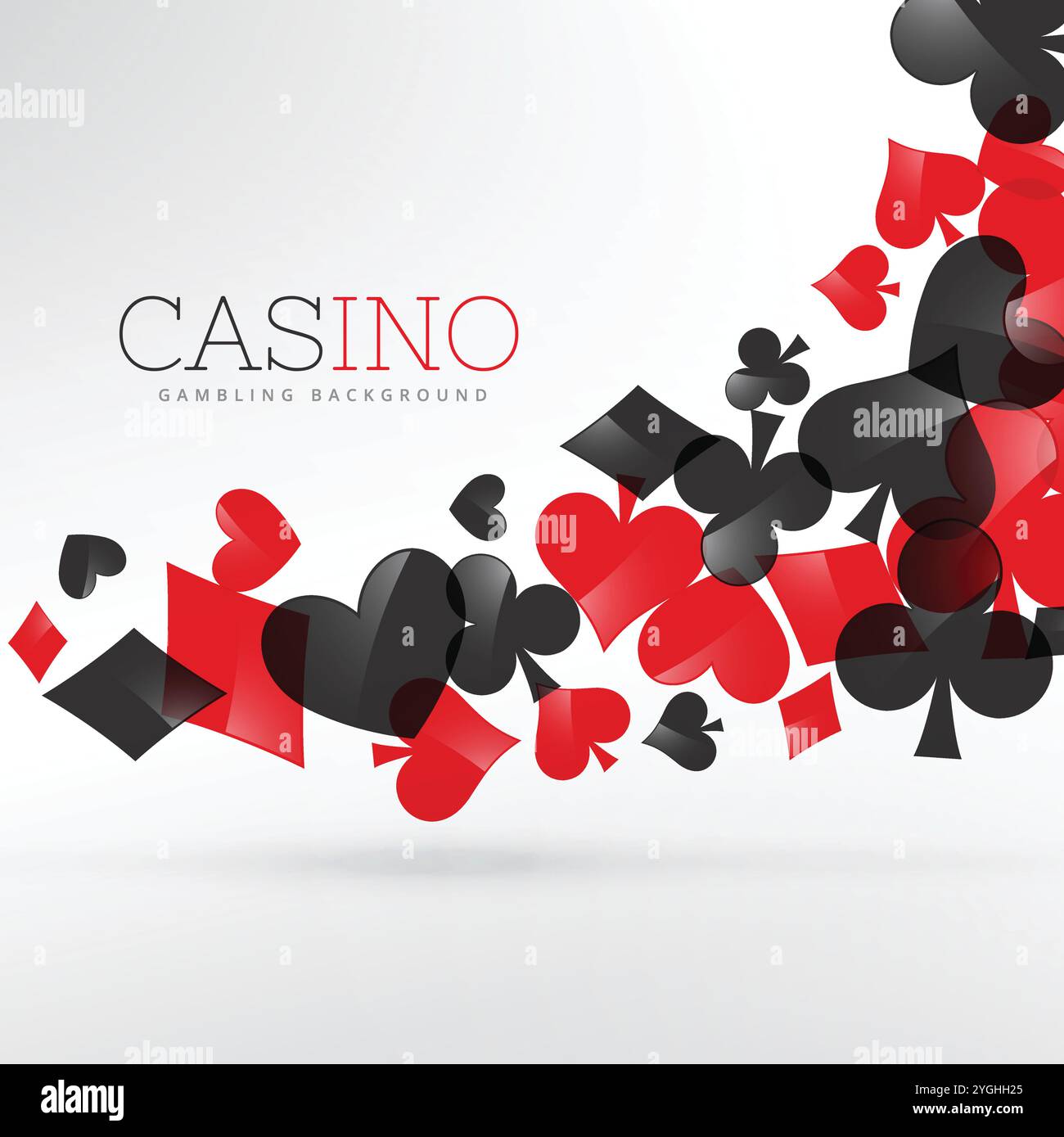 Les symboles des cartes à jouer casino flottant dans l'arrière-plan gris Illustration de Vecteur