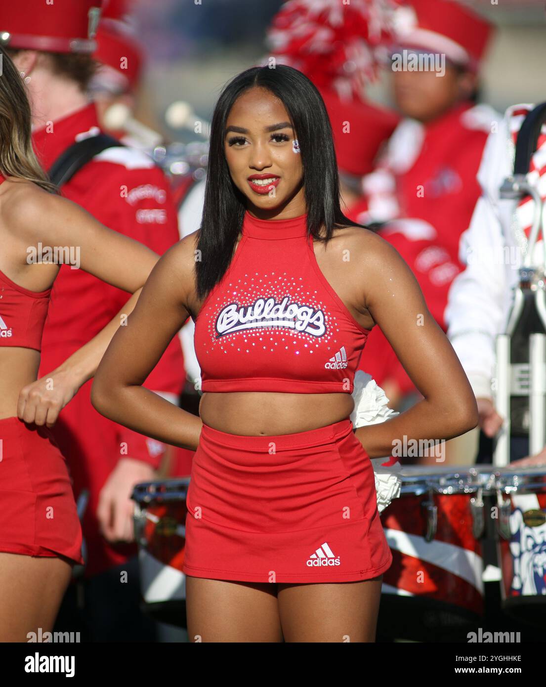 2 novembre 2024 - Une cheerleader des bouledogues de Fresno State lors d'un match entre les bouledogues de Fresno State et les Rainbow Warriors d'Hawaii au Valley Children's Stadium à Fresno, CA - Michael Sullivan/CSM Banque D'Images