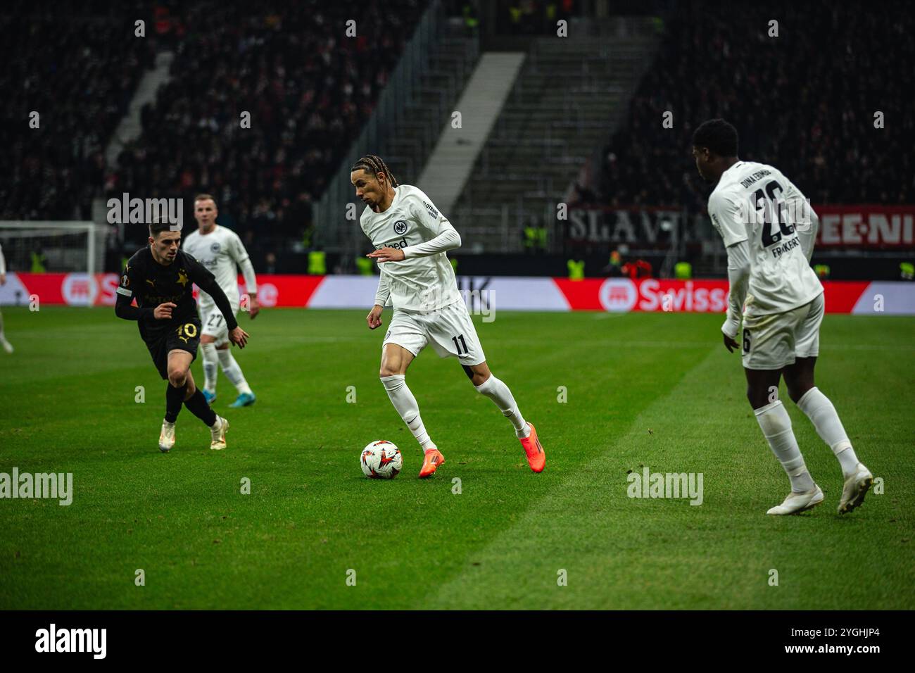 Francfort, Allemagne. 07 novembre 2024. Francfort, Allemagne, 7 novembre 2024 FRANCFORT, ALLEMAGNE - 7 NOVEMBRE : Hugo Ekitike de l'Eintracht Francfort en action lors du match de l'UEFA Europa League opposant l'Eintracht Francfort et la Slavia Prague au Deutsche Bank Park le 7 novembre 2024 à Francfort, Allemagne. (Photo de Dan O' Connor/ATPImages) Dan O' Connor (Dan O' Connor/ATP images/SPP) crédit : SPP Sport Press photo. /Alamy Live News Banque D'Images