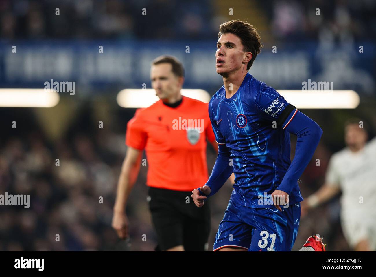 LONDRES, Royaume-Uni - 7 novembre 2024 : Cesare Casadei de Chelsea lors du match de l'UEFA Conference League entre le Chelsea FC et Noah à Stamford Bridge (crédit : Craig Mercer/ Alamy Live News) Banque D'Images LONDRES, Royaume-Uni - 7 novembre 2024 : Cesare Casadei de Chelsea lors du match de l'UEFA Conference League entre le Chelsea FC et Noah à Stamford Bridge (crédit : Craig Mercer/ Alamy Live News) Banque D'Images