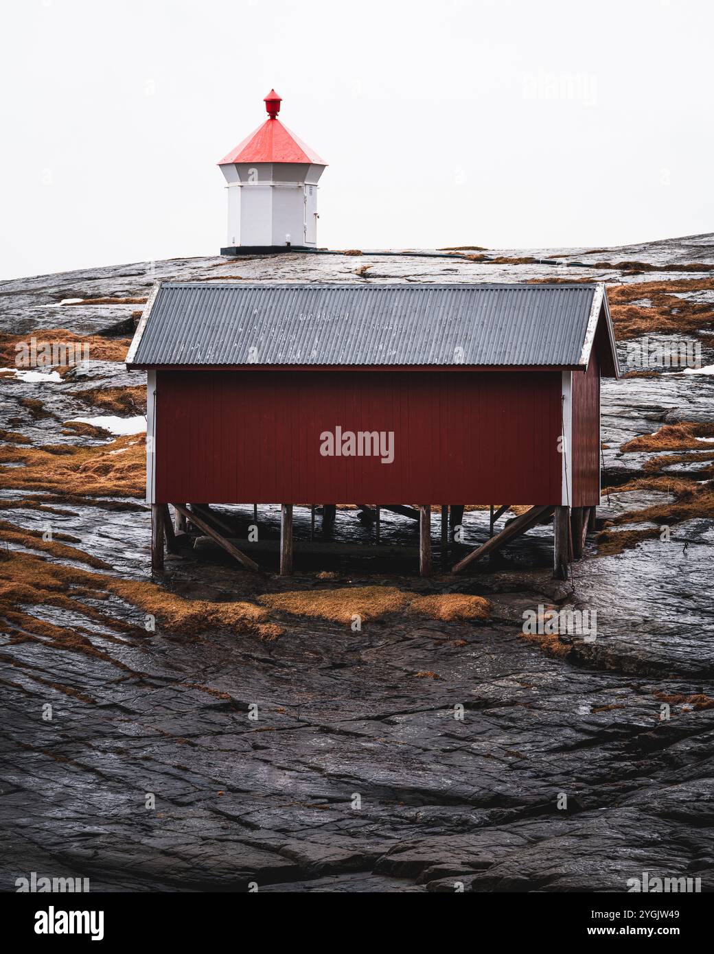 Lofoten, Norvège, hiver, hangar à bateaux Banque D'Images