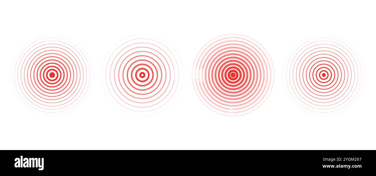Cercles d'ondulation concentriques définis. Radar d'alerte sismique de tremblement de terre. Signal radial, onde sonar, anneaux d'onde sonore. effet tactile ou impulsion. Illustration vectorielle Illustration de Vecteur