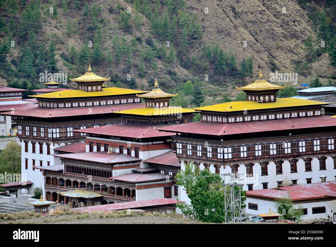 Le Palais du Roi, également connu sous le nom de Dechencholing Dzong, construit dans le style traditionnel bhoutanais en 1953, Thimphu, Bhoutan Banque D'Images