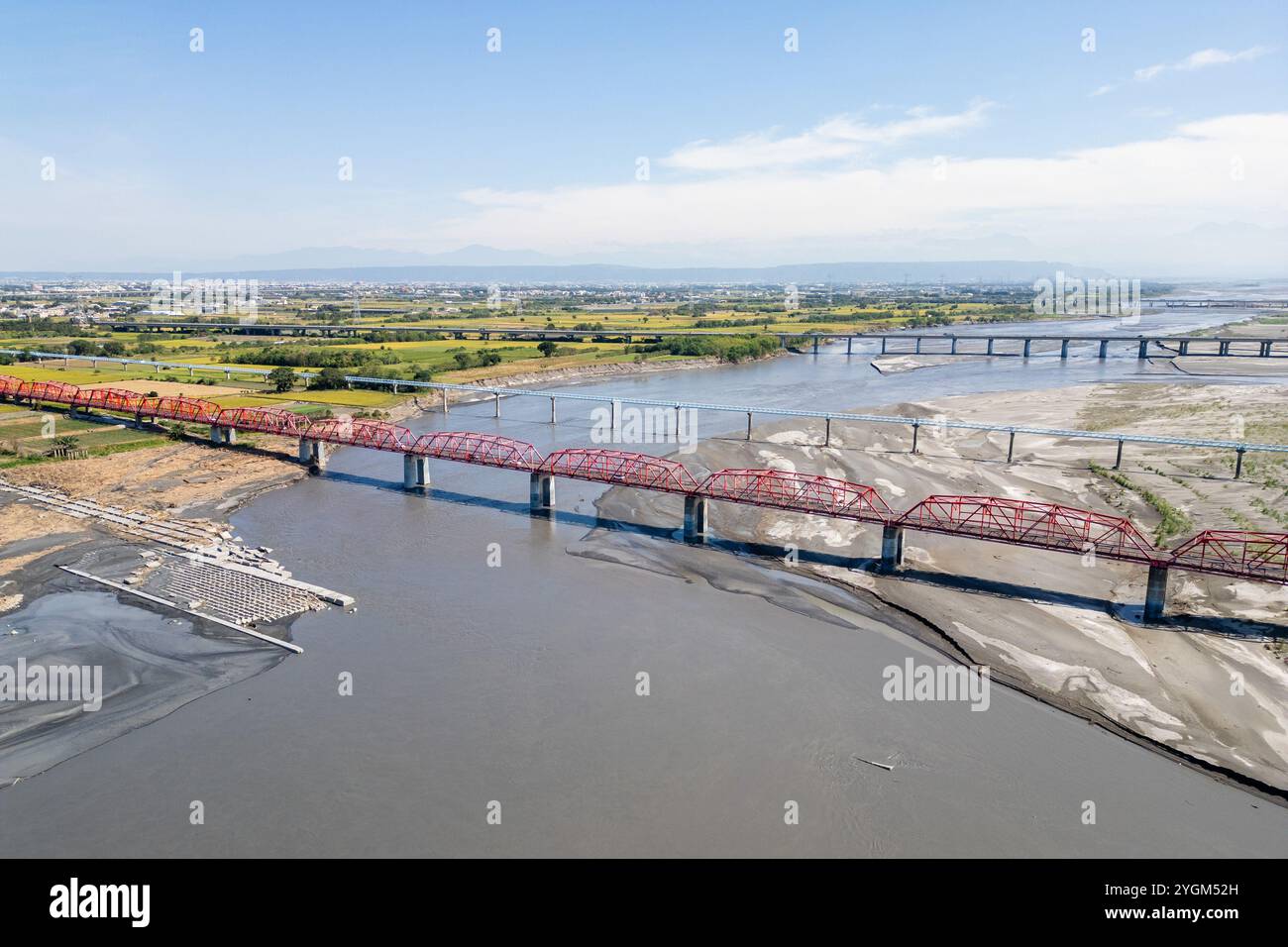 Vue aérienne du pont en acier de Xiluo dans le township de Xiluo à Yunlin, Taiwan Banque D'Images