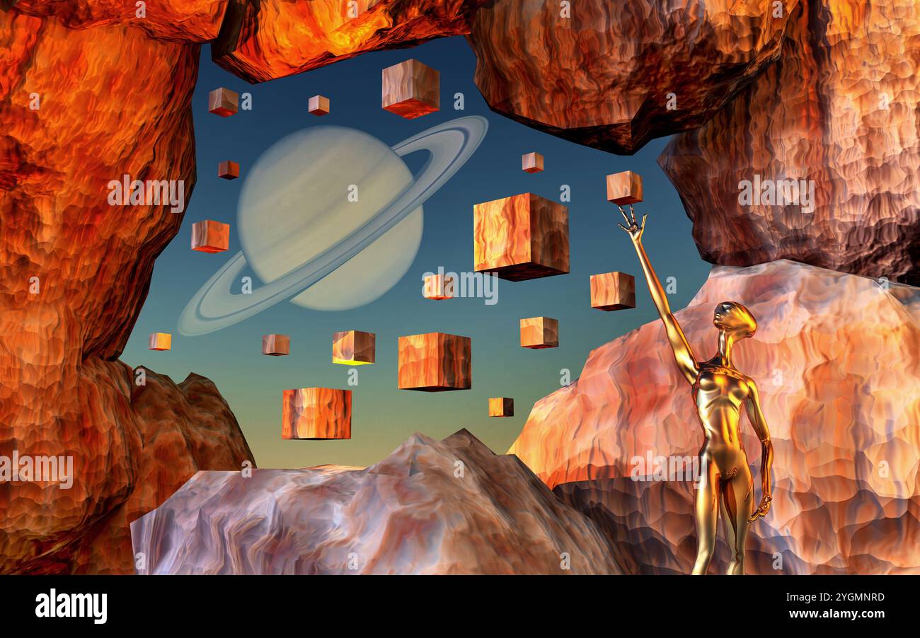 Saturne Alien Cube Matrix Banque D'Images