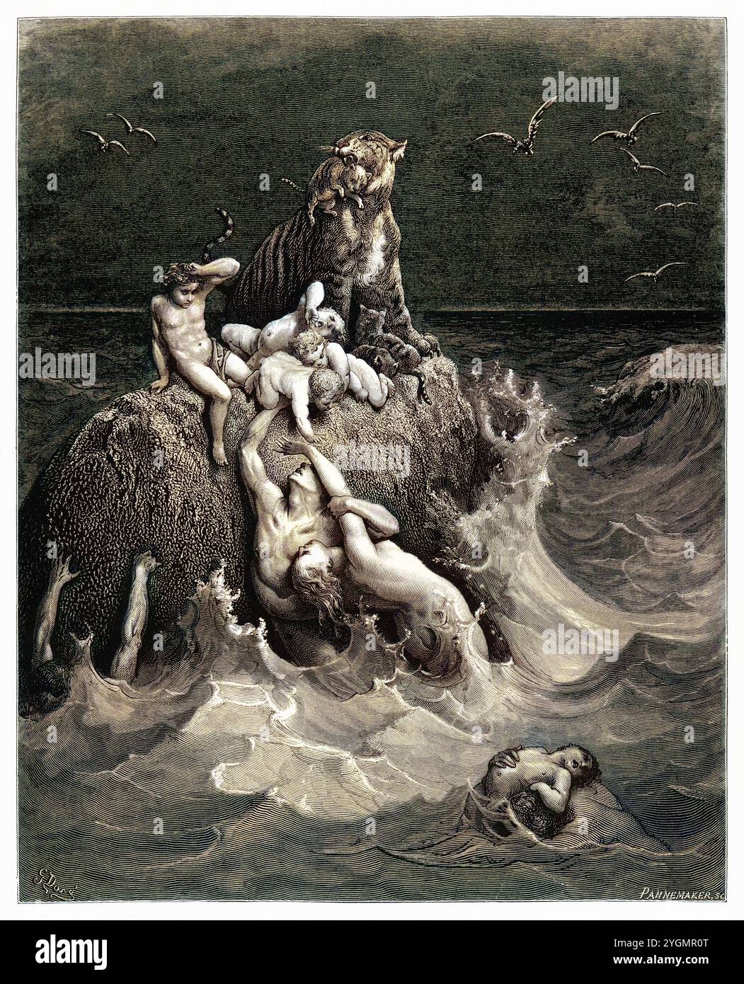 Le déluge. Ancien Testament. Illustration biblique antique numériquement colorée par Gustave Doré (1832-1883) Banque D'Images