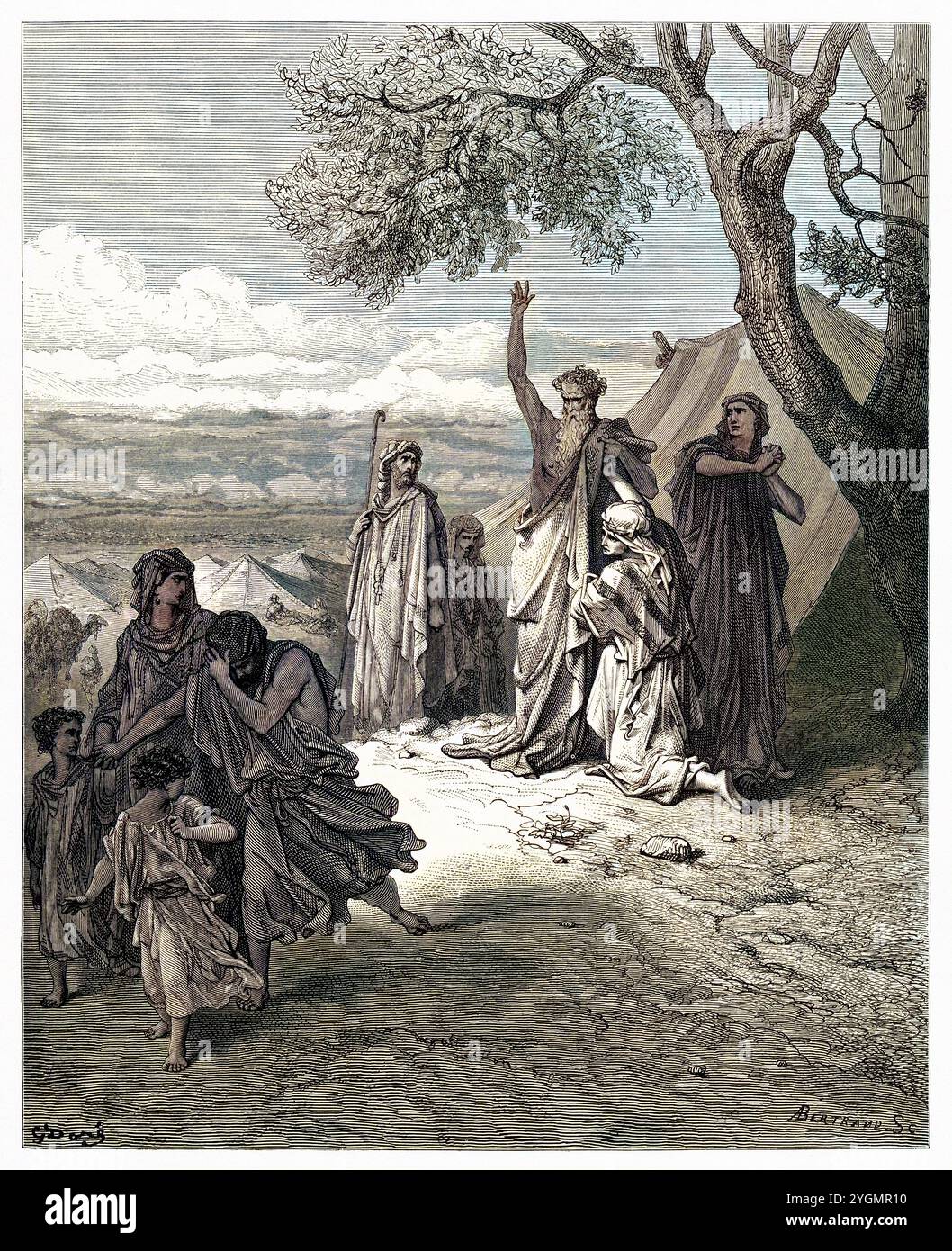 Noah maudit Cham. Ancien Testament. Illustration biblique antique numériquement colorée par Gustave Doré (1832-1883) Banque D'Images