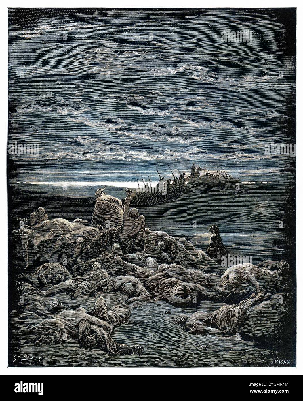Mort des fils de Jerubbaal. Ancien Testament. Illustration biblique antique numériquement colorée par Gustave Doré (1832-1883) Banque D'Images