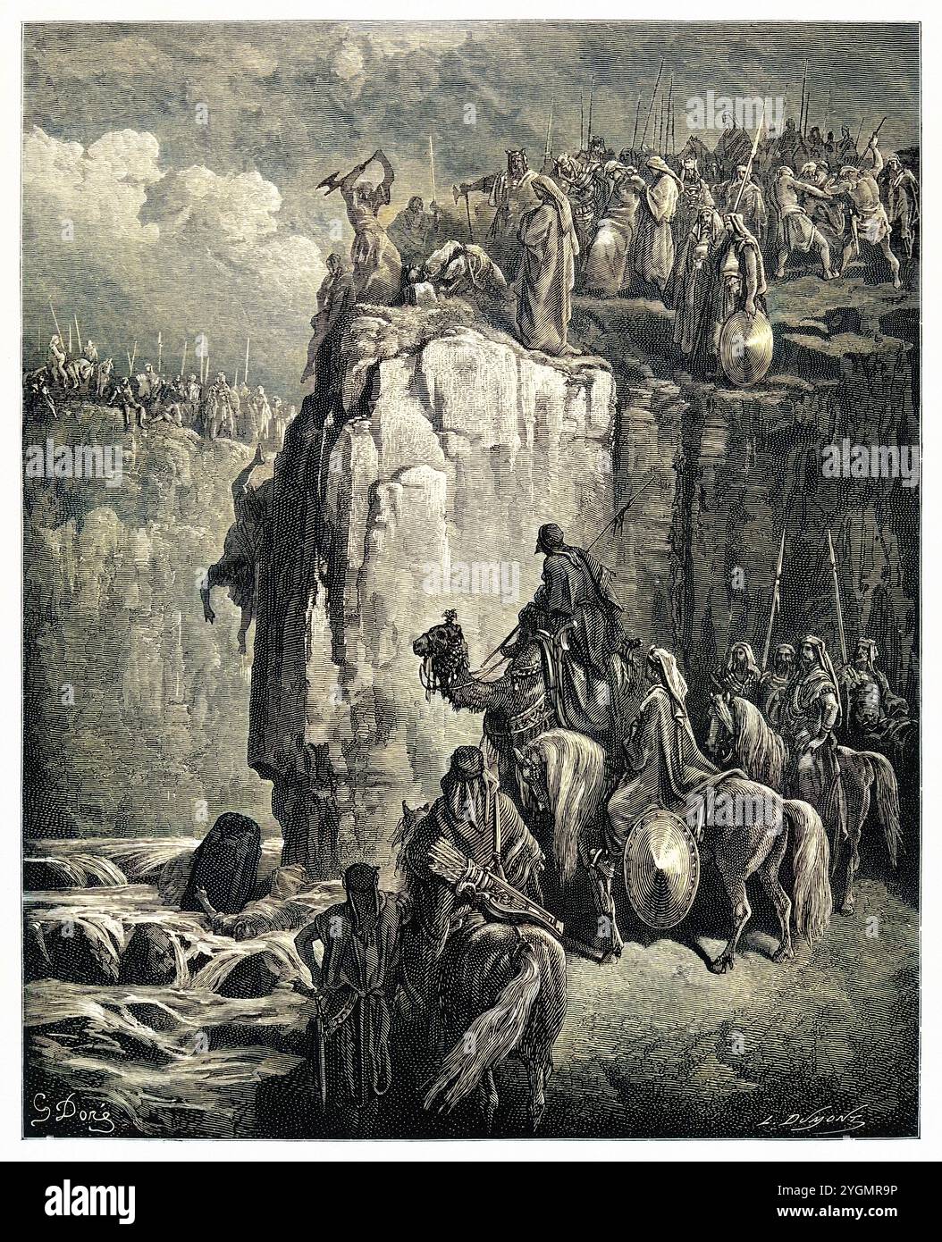 Massacre des prophètes de Baal (I Rois 18:40) ancien Testament. Illustration biblique antique numériquement colorée par Gustave Doré (1832-1883) Banque D'Images