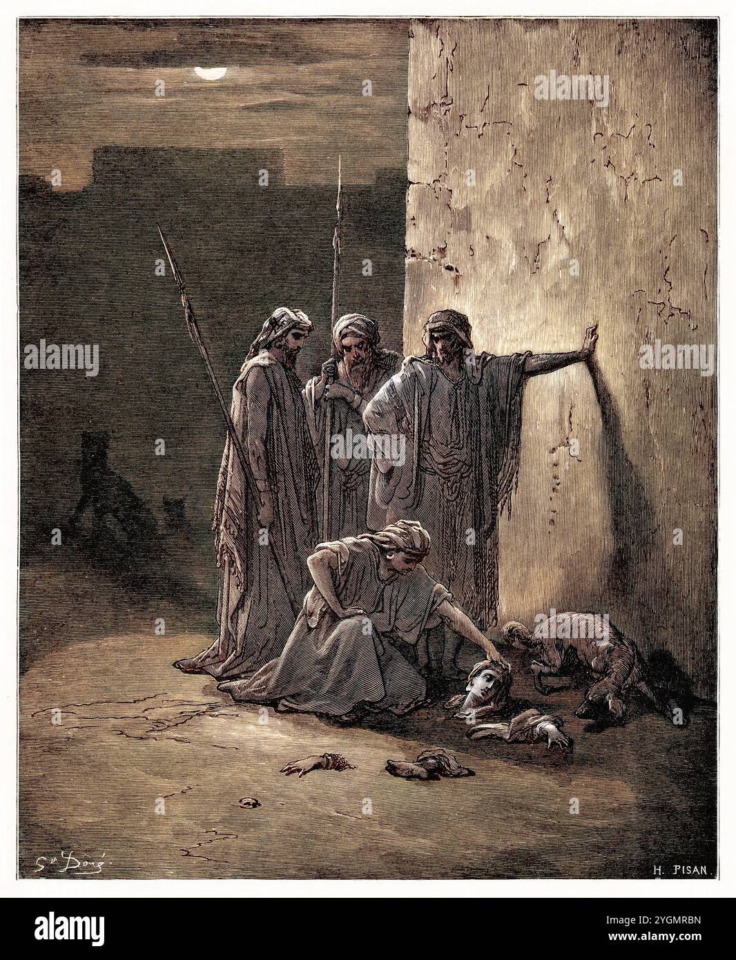 Les compagnons de Jéhu trouvant les restes de Jézabel. Ancien Testament. Illustration biblique antique numériquement colorée par Gustave Doré (1832-1883) Banque D'Images