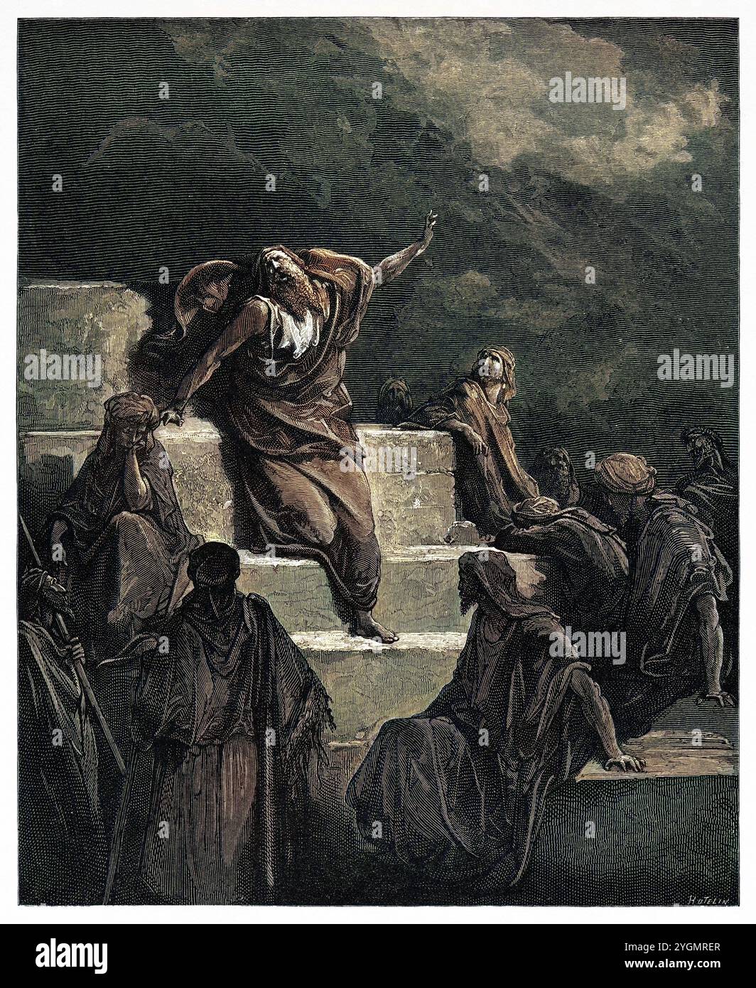 Le Prophète Jérémie. Ancien Testament. Illustration biblique antique numériquement colorée par Gustave Doré (1832-1883) Banque D'Images