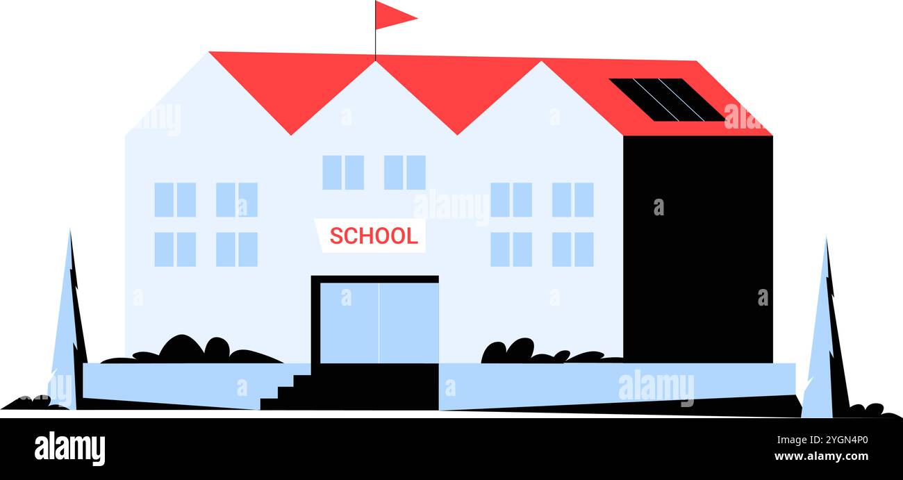 Bâtiment scolaire moderne en illustration vectorielle plate symbolisant l'éducation, l'installation d'apprentissage et l'institution académique, isolé sur fond blanc Illustration de Vecteur