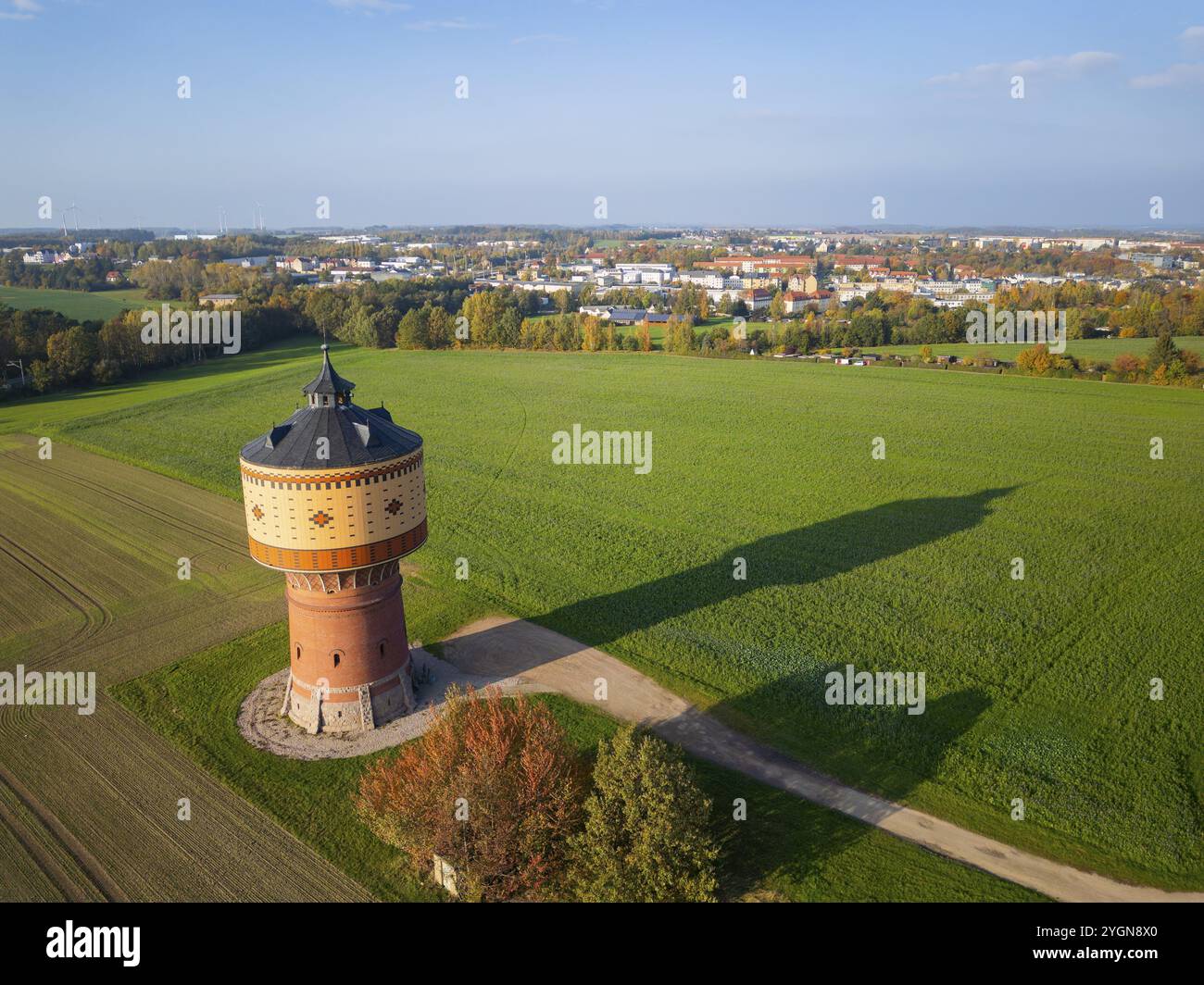 Château d'eau Mittweida, vue aérienne Mittweida, Mittweida, Saxe, Allemagne, Europe Banque D'Images