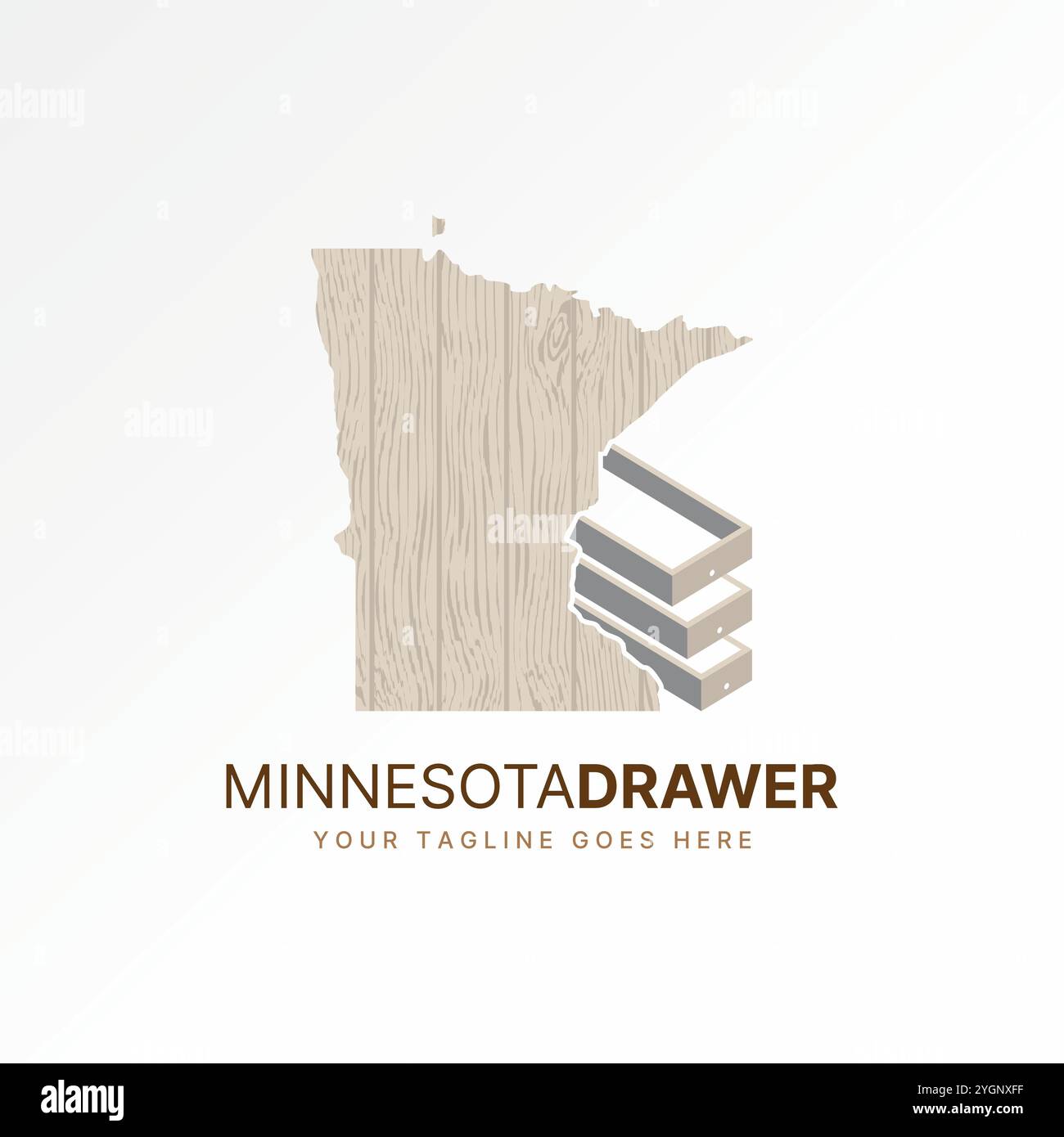 Conception de logo concept graphique créatif premium vector stock abstrait graphique Minnesota carte motif armoire à tiroirs en fibre de bois liée à la propriété charpentier Illustration de Vecteur