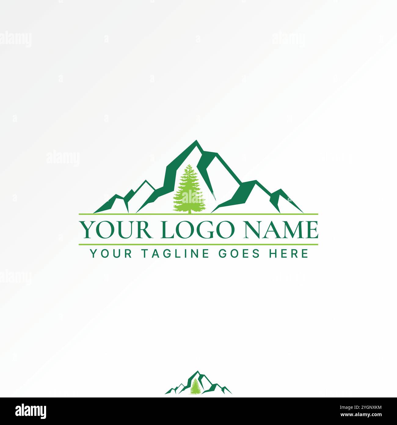 Conception de logo concept graphique créatif vecteur premium image stock graphique simple unique arbre vert parc forêt montagne mont. Paysage d'aventure connexe Illustration de Vecteur