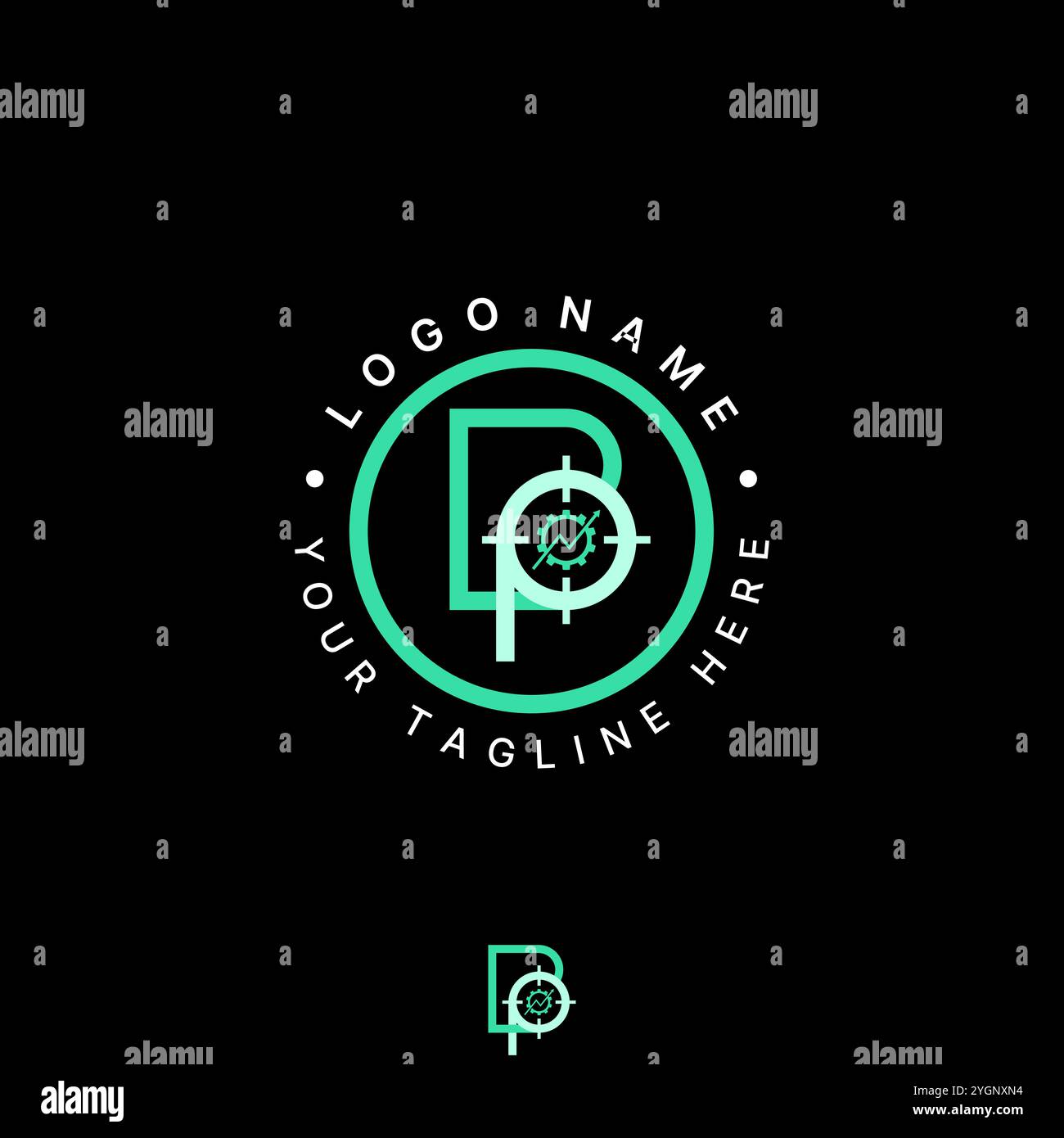 Conception de logo concept graphique créatif premium vecteur image stock graphique initial BP ou PB police Connected Gear Target Focus. Typographie monogramme apparentée Illustration de Vecteur