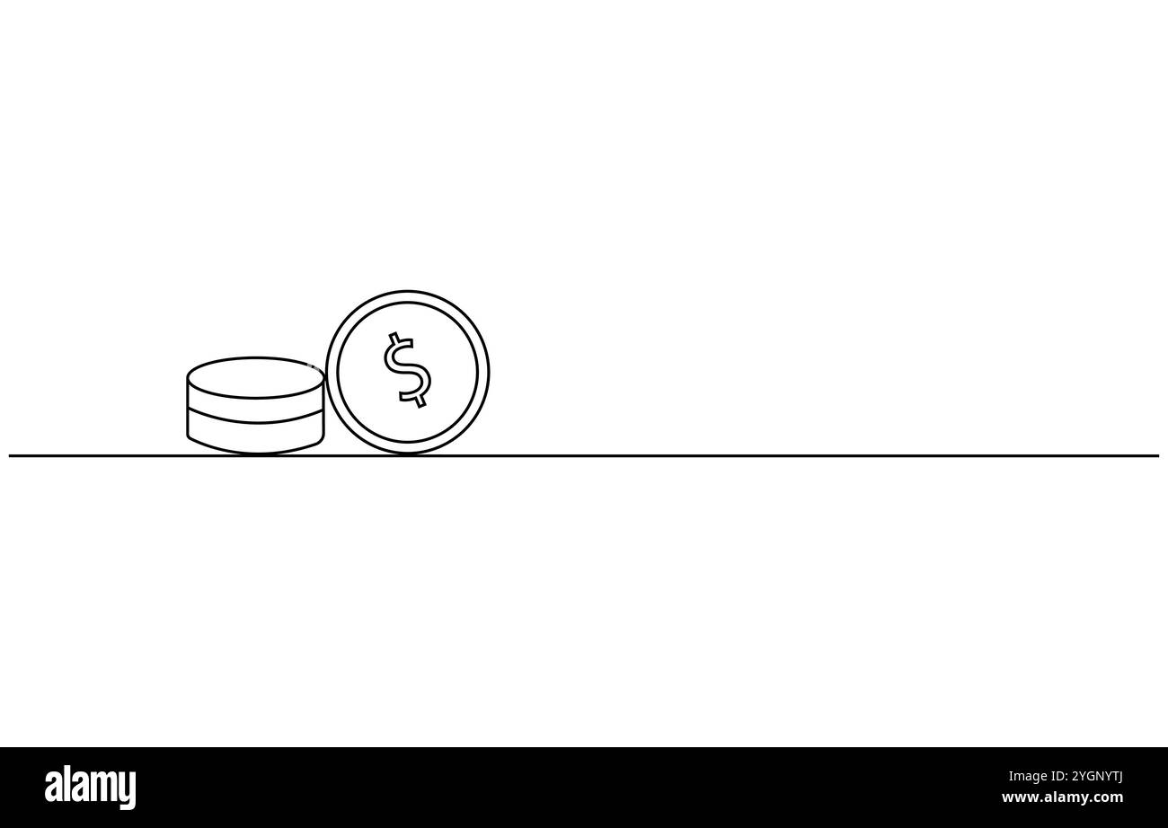 Ligne continue unique dessinant une pièce de dollar US. Devise du pays, concept d'art à une ligne de paiement d'entreprise Illustration de Vecteur