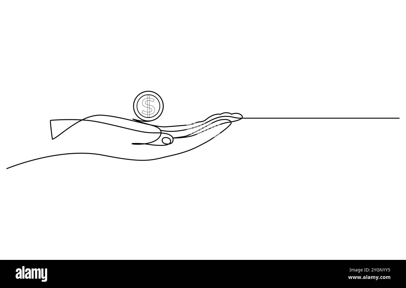 Ligne continue unique dessinant une pièce de dollar US. Devise du pays, concept d'art à une ligne de paiement d'entreprise Illustration de Vecteur