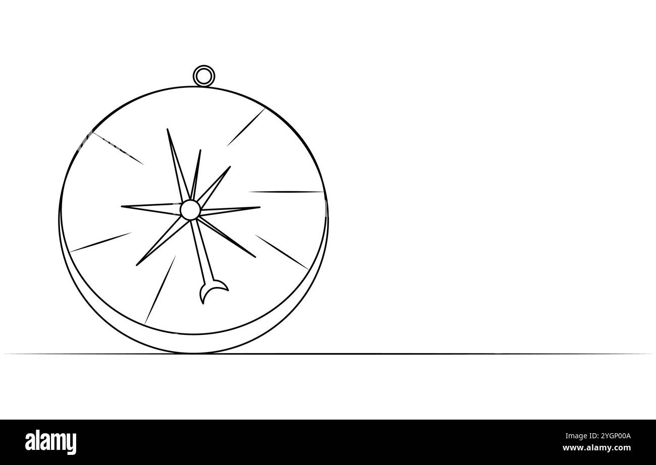 Un dessin en trait continu du compas voyageur. Vieux symbole de navigation et d'aventure dans un style linéaire simple. Stratégie commerciale et concept d'aventure Illustration de Vecteur
