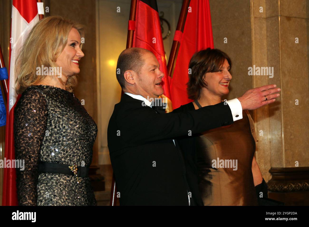 Die dänische Ministerpräsidentin Helle Thorning-Schmidt, Bürgermeister Olaf Scholz und Seine Ehefrau Britta Ernst Banque D'Images
