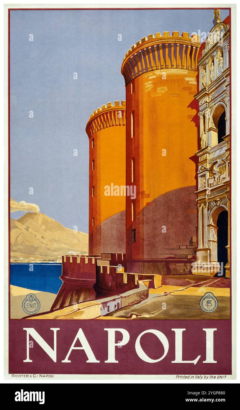 Naples (Napoli), Italie, affiche de voyage vintage italienne, vers 1920 Banque D'Images