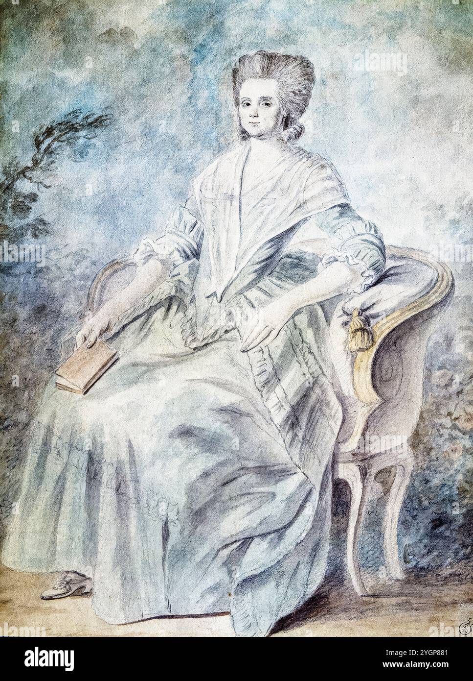 Olympe de Gouges (1748-1793), dramaturge française et militante politique pour les droits des femmes et l'abolitionnisme, portrait peint à l'aquarelle au crayon, 1793 Banque D'Images