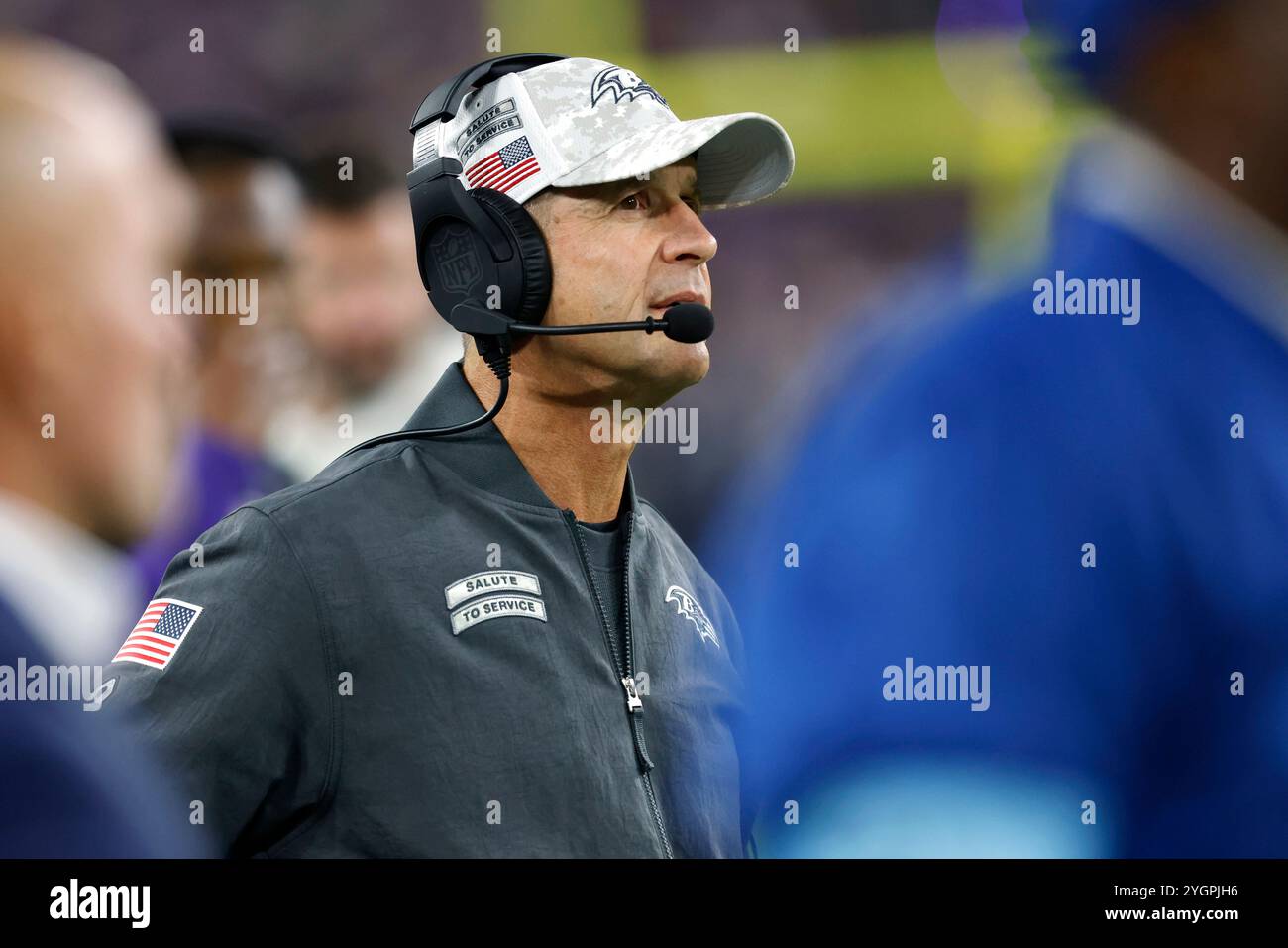 Baltimore, États-Unis. 07 novembre 2024. 7 novembre 2024 : John Harbaugh, entraîneur-chef des Ravens de Baltimore, lors d'un match contre les Bengals de Cincinnati au M&T Bank Stadium de Baltimore, Maryland. Photo/ Mike Buscher/Cal Sport Media/Sipa USA (crédit image : © Mike Buscher/Cal Sport Media/Sipa USA/Cal Sport Media/Sipa USA) crédit : Sipa US/Alamy Live News Banque D'Images