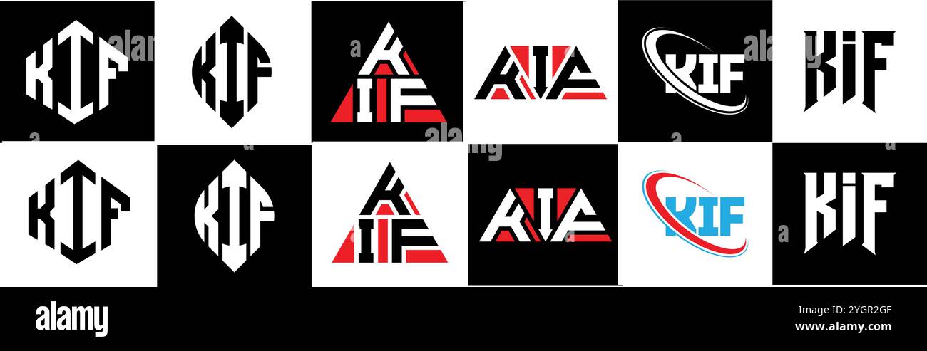 Conception de logo de lettre KIF dans le style six. KIF polygone, cercle, triangle, hexagone, style plat et simple avec couleur noir et blanc variation lettre logo se Illustration de Vecteur