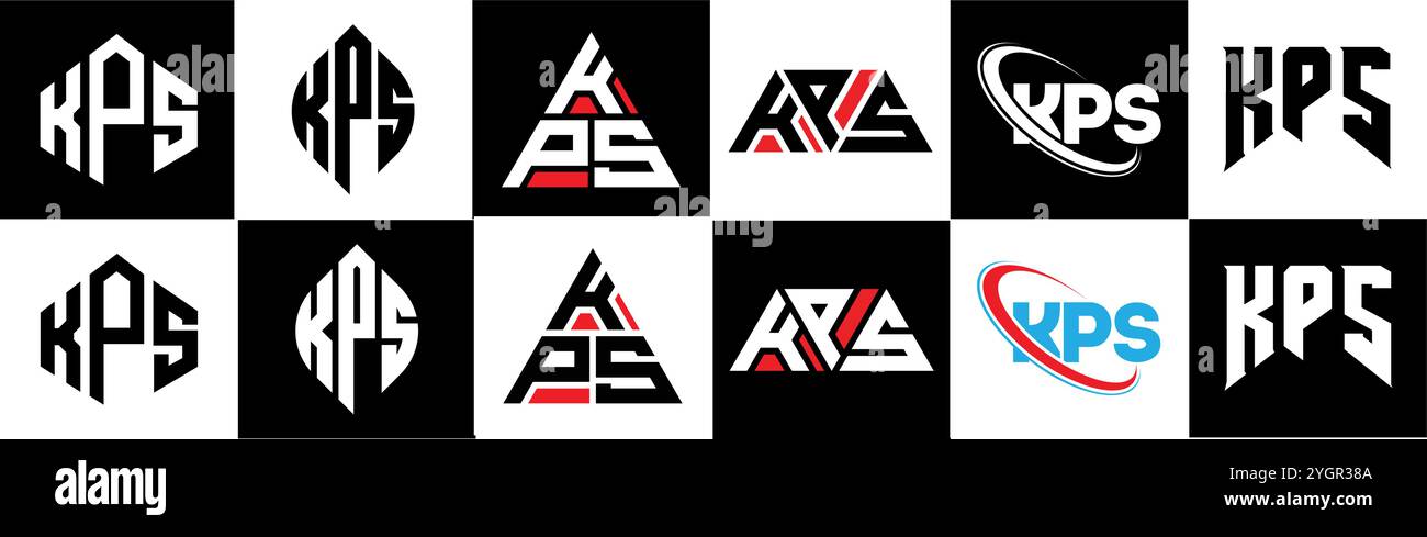 Conception de logo de lettre KPS dans le style six. KPS polygone, cercle, triangle, hexagone, style plat et simple avec variation de couleur noir et blanc lettre logo se Illustration de Vecteur
