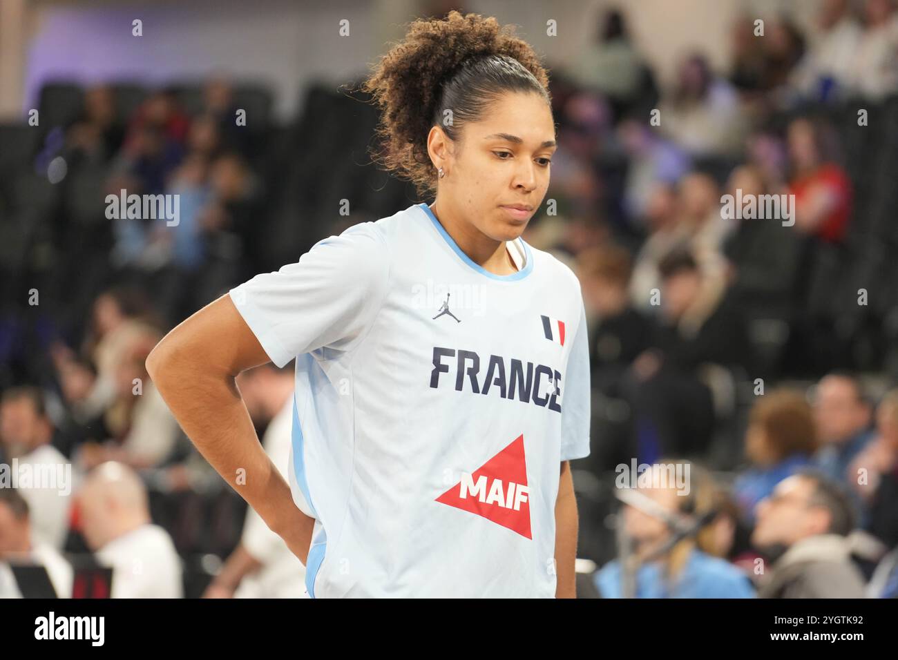 Janelle SALAÜN DE FRANCE lors de l'EuroBasket 2025 féminin FIBA, qualifications, match de basket-ball du Groupe E entre la France et Israël le 7 novembre 2024 au Palais des Sports de Caen, France - photo Laurent Lairys / DPPI Banque D'Images