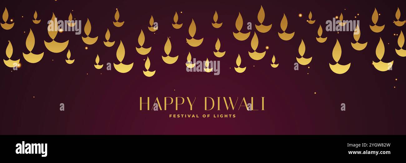 Happy diwali festival bannière avec golden diya dans différentes tailles Illustration de Vecteur